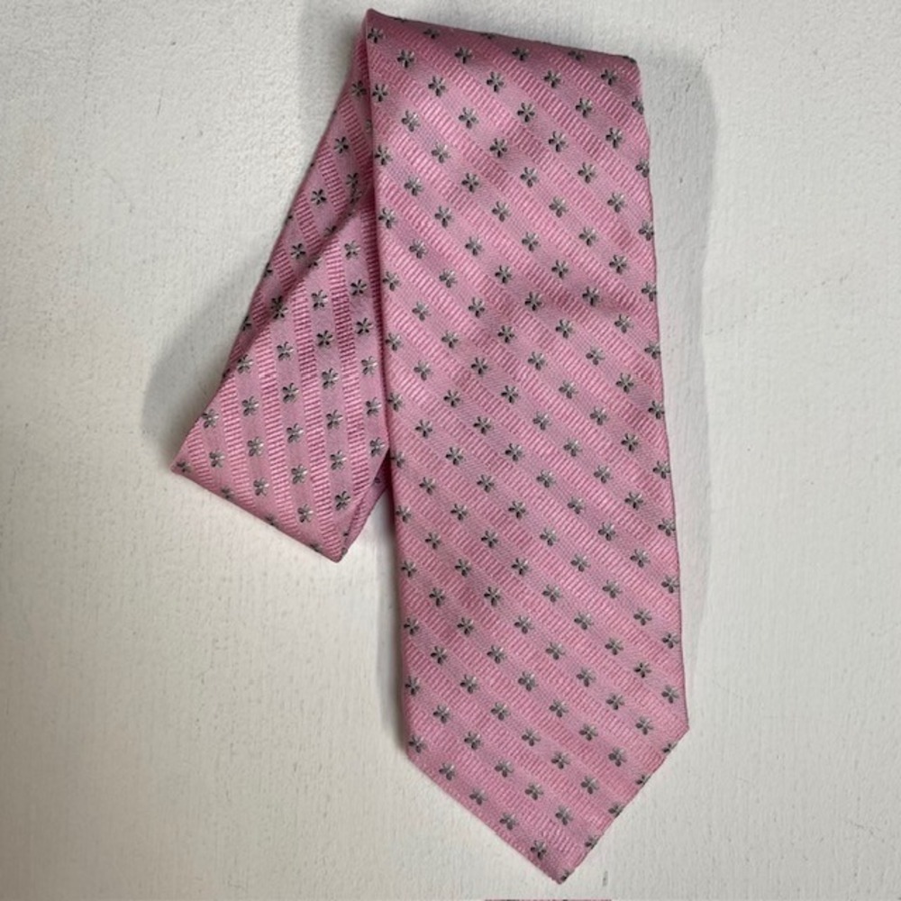 Brooks Brothers Pink Silk Floral Diagonal Stripe Tie Made in USA English Fabric